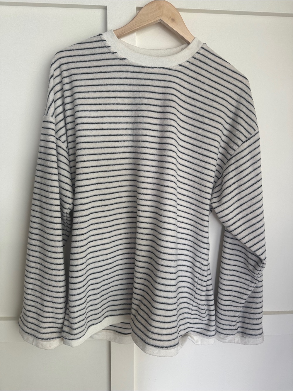 Lioness Crewneck Striped Knit Top in White and Black